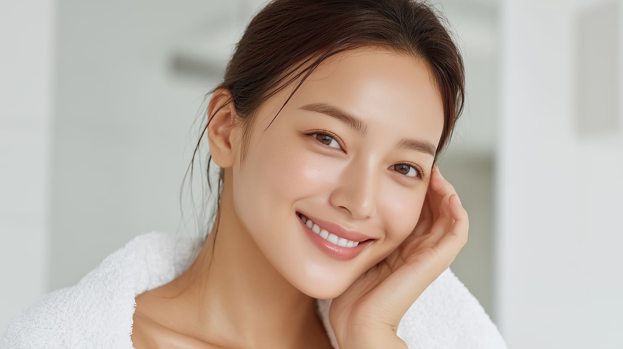 オフィスホワイトニングの効果を実感し笑顔になる女性