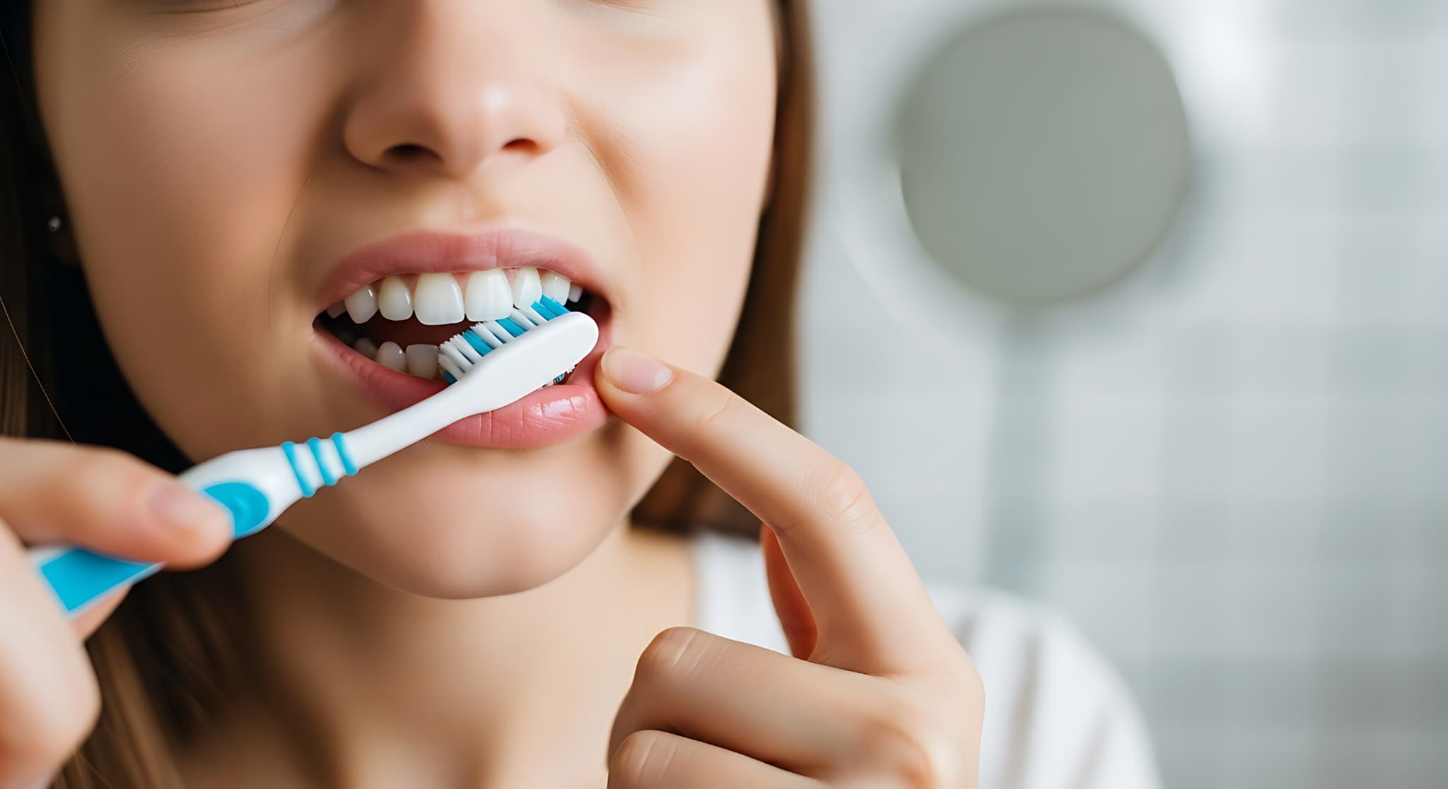 虫歯を予防するために食後に歯磨きをする様子