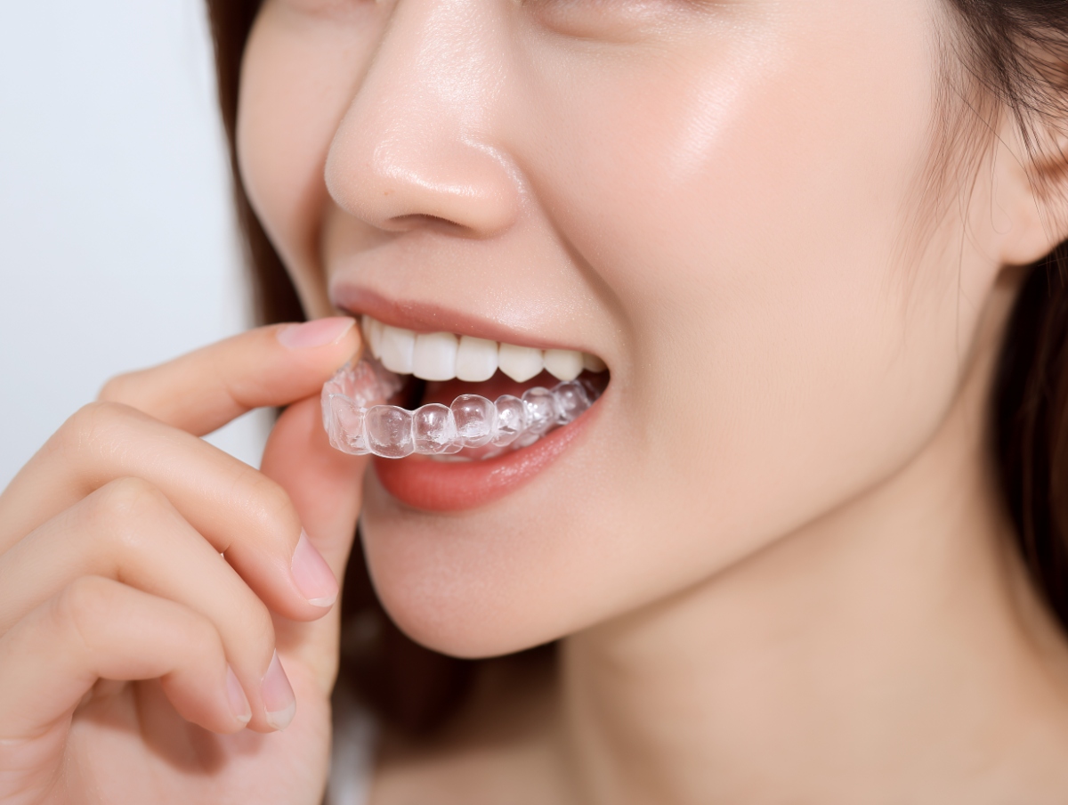 マウスピース矯正をしている女性